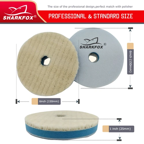 Imagen 2 del producto Sharkfox-almohadilla de pulido de lana japonesa, 5 ""/6"",/7 pulgadas, para pulido corporal, rueda de lana para pulidor de coche, estropajo de lana, pulido para coche