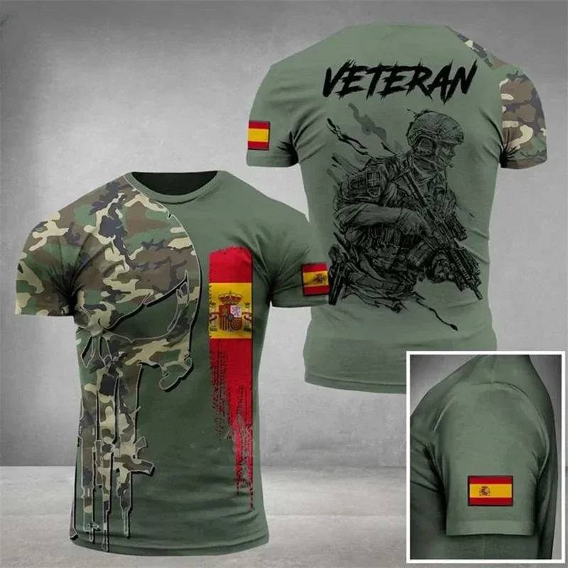 Tarnung Armee Fan spanische Flagge Sommer neue Männer T-Shirt 3d gedruckt T-Shirt O-Ausschnitt übergroße Outdoor lässig kurz ärmel ige Top