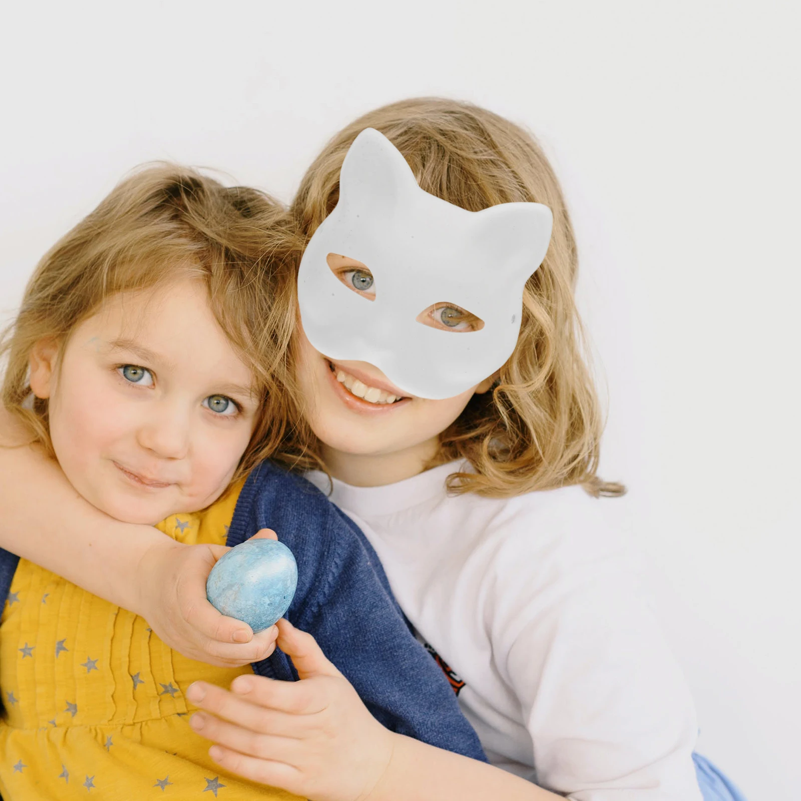 6 pezzi maschere vuote verniciabili gatto volpe animale polpa di carta festa fai da te Halloween cosplay travestimento vestire bianco non verniciato