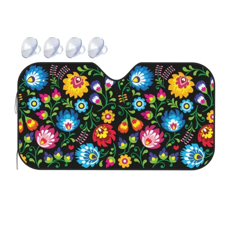 

Polish Floral Folk Art Poland Flower Car Front Windshield Sun Shade for Car Truck SUV Blocks Uv Rays Sun Visor Protector