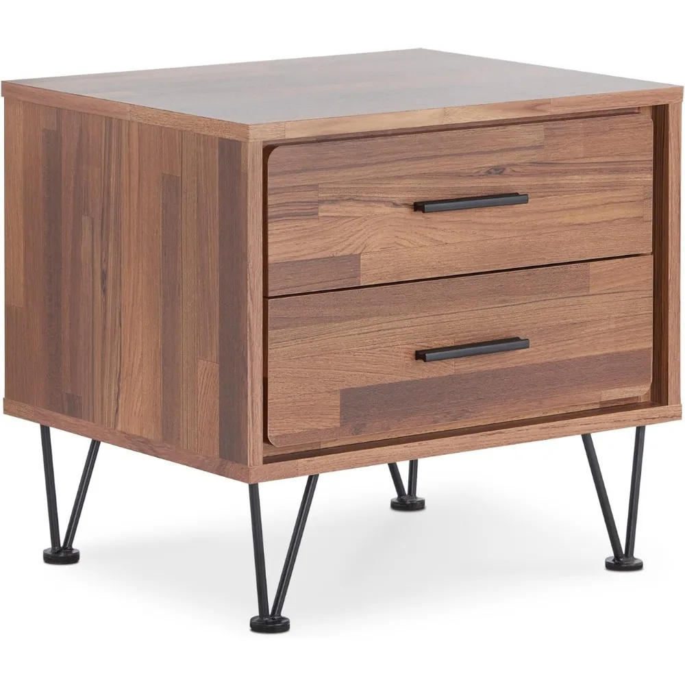 Wooden Rectangular 2-Drawer Nightstand With V Shaped Legs in Walnut Bedroom Furniture Bedroom Bedside Table Home