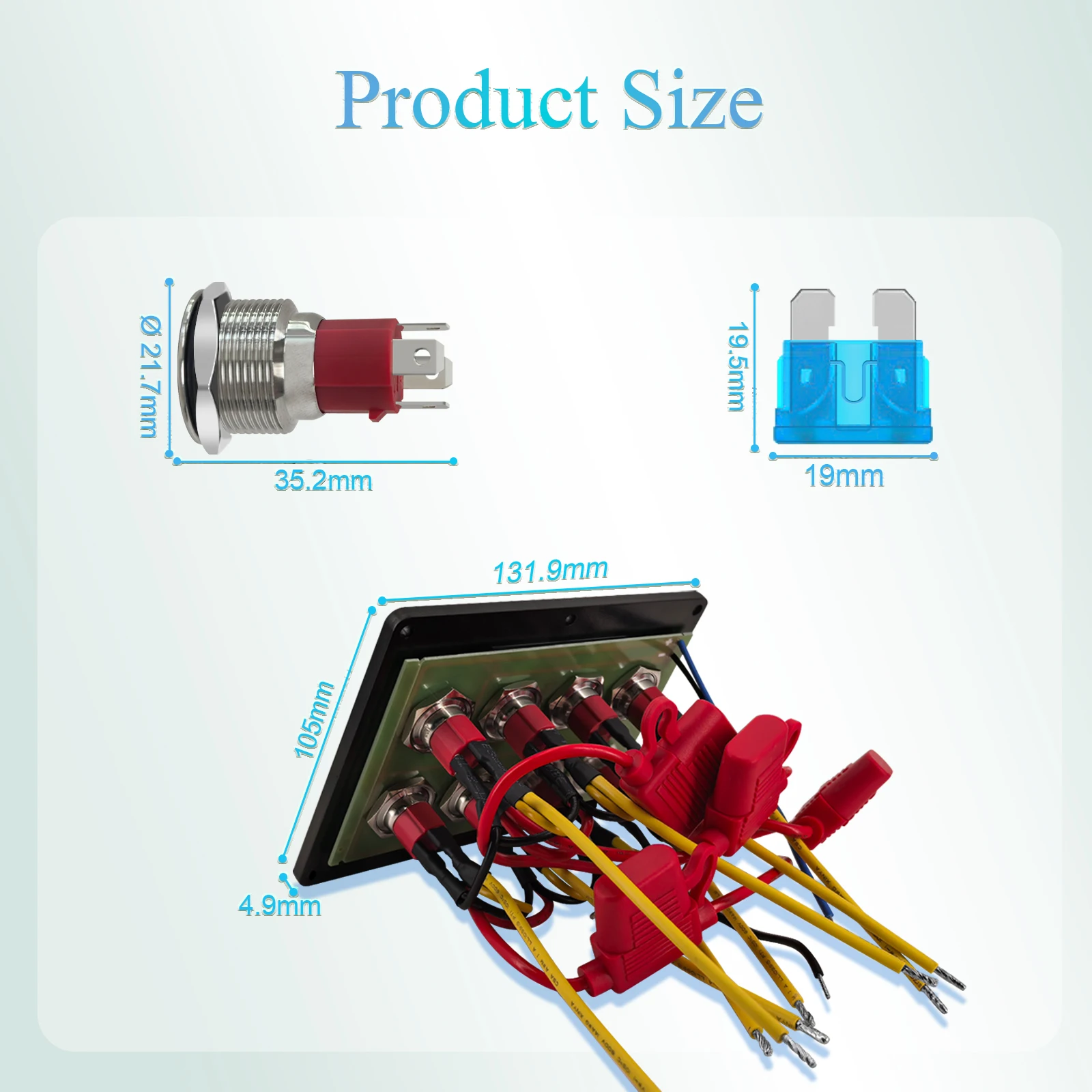 12V Heavy-Duty Marine Push Switch Panel Construction Stainless Steel Acrylic Fuse Pre-Wired for Boat Yacht RV Truck Bilge Fish