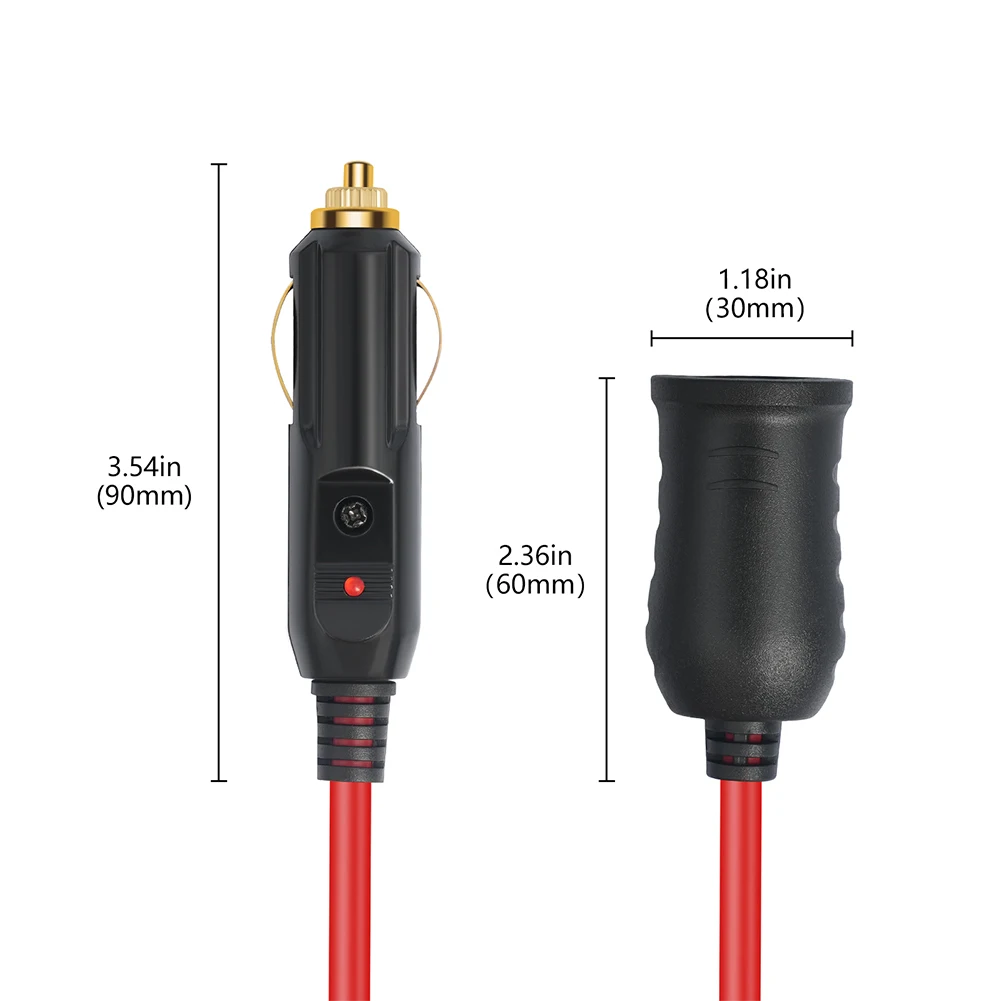 12V 24V 車用シガーソケット延長コード 12フィート ヘビーデューティー オートDC電源プラグコネクタ オスプラグ-メスソケット