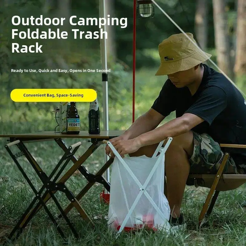 Stainless Steel Portable Kitchen Trash Can Outdoor Camping Home Use Stackable Garbage Rack High Aesthetic Value