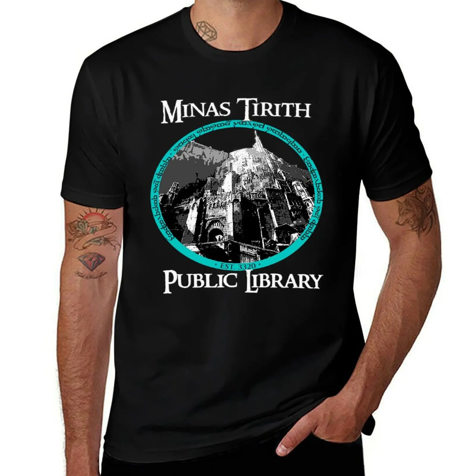 MINAS TIRITH PUBLIC LIBRARY T-Shirt Simple Line Art Print Tee