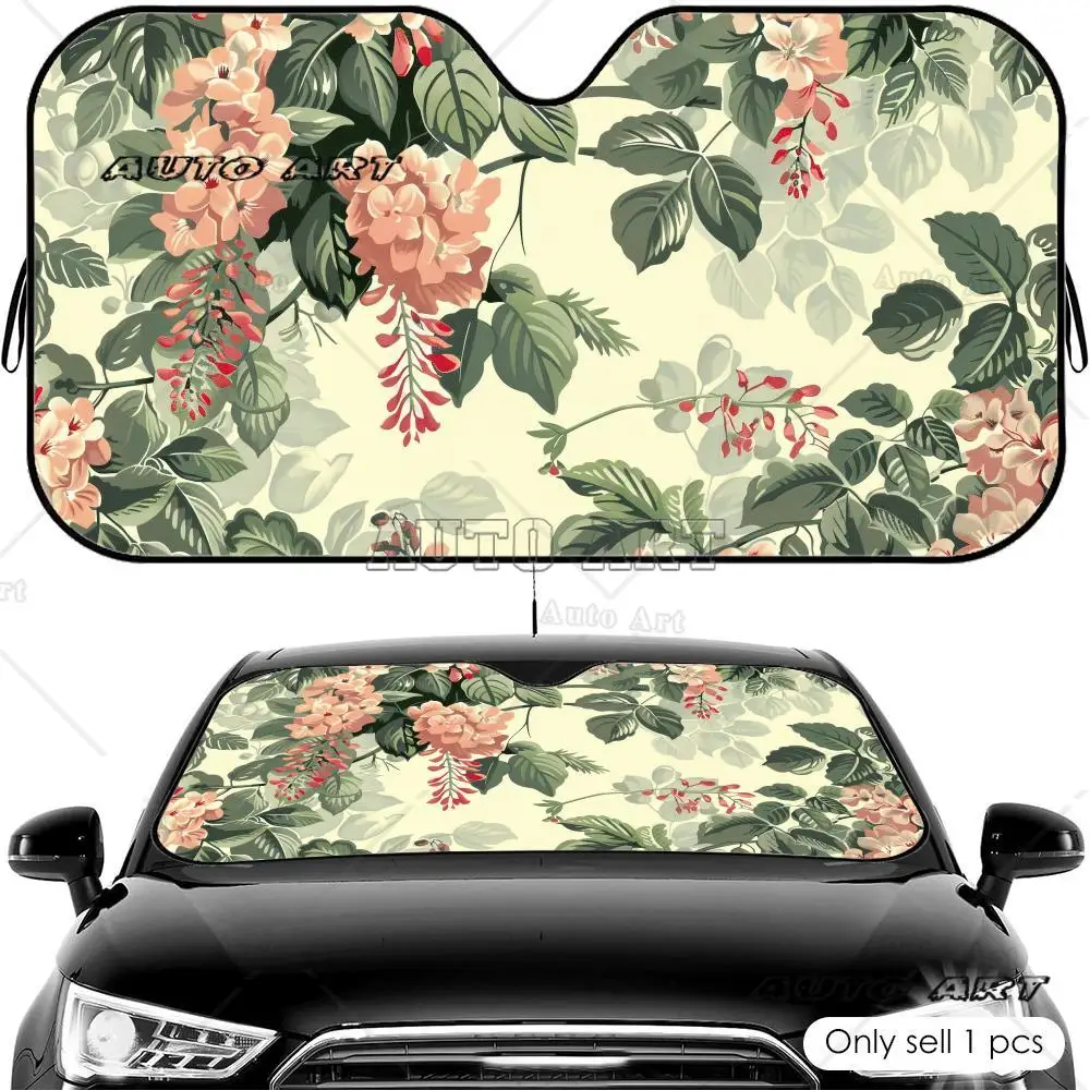 Vintage Botanical Floral Sun Visor Foldable Universal Car Windshield Sun Shade UV Protection Heat Insulation Foldable Cover