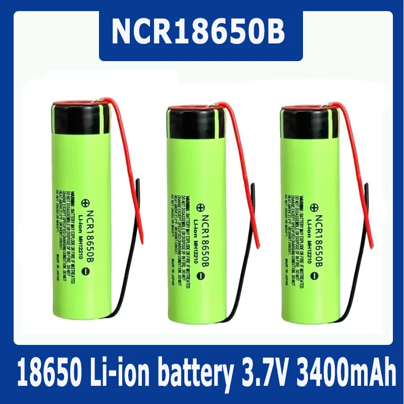 1-20pcs 100% Original 18650 battery 3400mah 3.7v lithium battery NCR18650B Suitable for flashlight battery +DIY wire