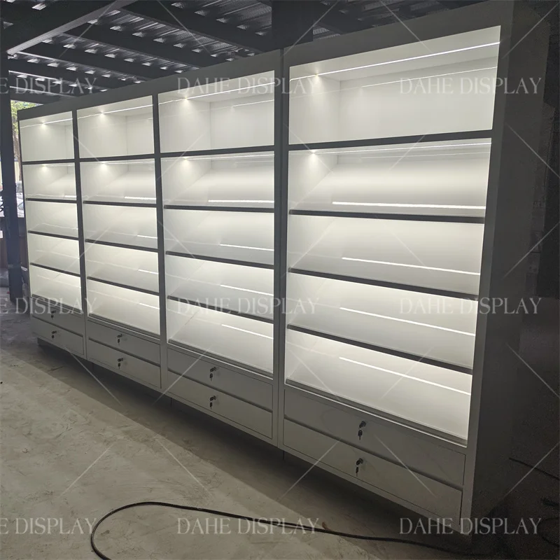 مخصص. عرض متجر المجوهرات الجداري المخصص مع خزانة عرض الأثاث والمجوهرات الفاخرة الخفيفة #3