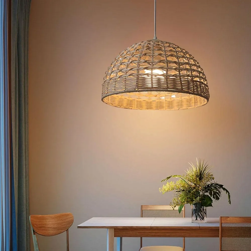 JOYINLED 28CM Rattan Chandelier Pendant Lamp Hanging Ceiling Light Decor LED Chinese Hand Kitted Handmade Lighting for Home Room