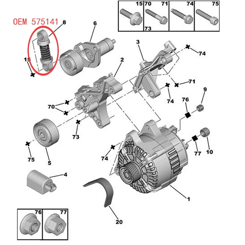 For Peugeot 406 607 Restyling 407 605 807 Citroen C5 C5 X7 C5 Ii C6 C8 3.0 I ES9 Engine Tensioner Alternator 575141