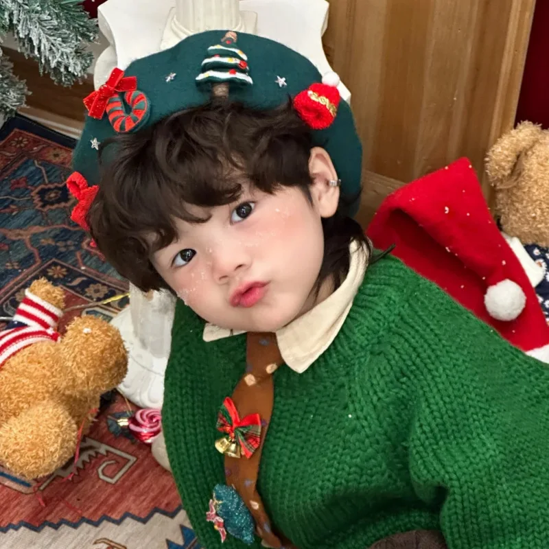 

Christmas Hat Santa Claus Christmas Tree Design Warm Winter Hat for Girls Boys Fashion Sweet Beret