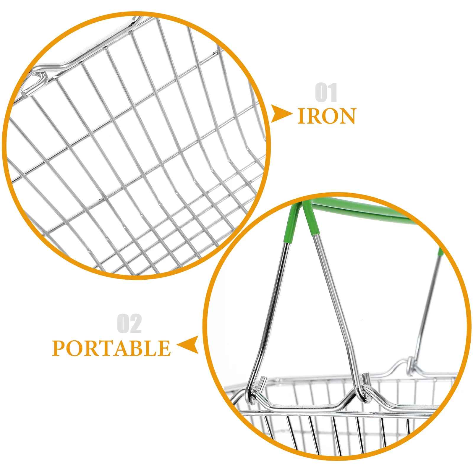 سلة تسوق صغيرة للأطفال سلة تخزين حديدية مدمجة محمولة للعب التظاهري عربة بقالة صغيرة ملحقات بيت الدمى وقت اللعب