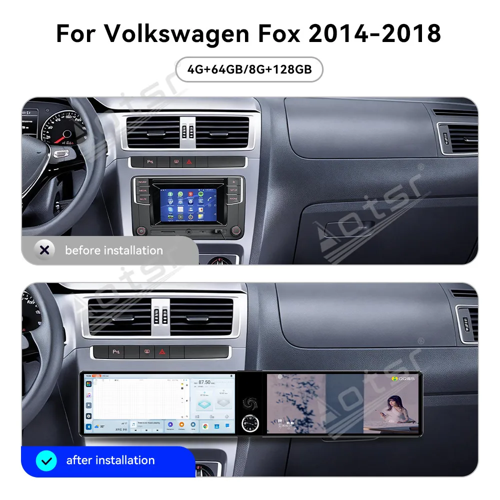 

12.3-дюймовый двухэкранный Android 13 для Volkswagen Fox 2014-2018, установка Plug & Play, не требующая доработок, автомобильный мультимедийный проигрыватель, стереосистема.