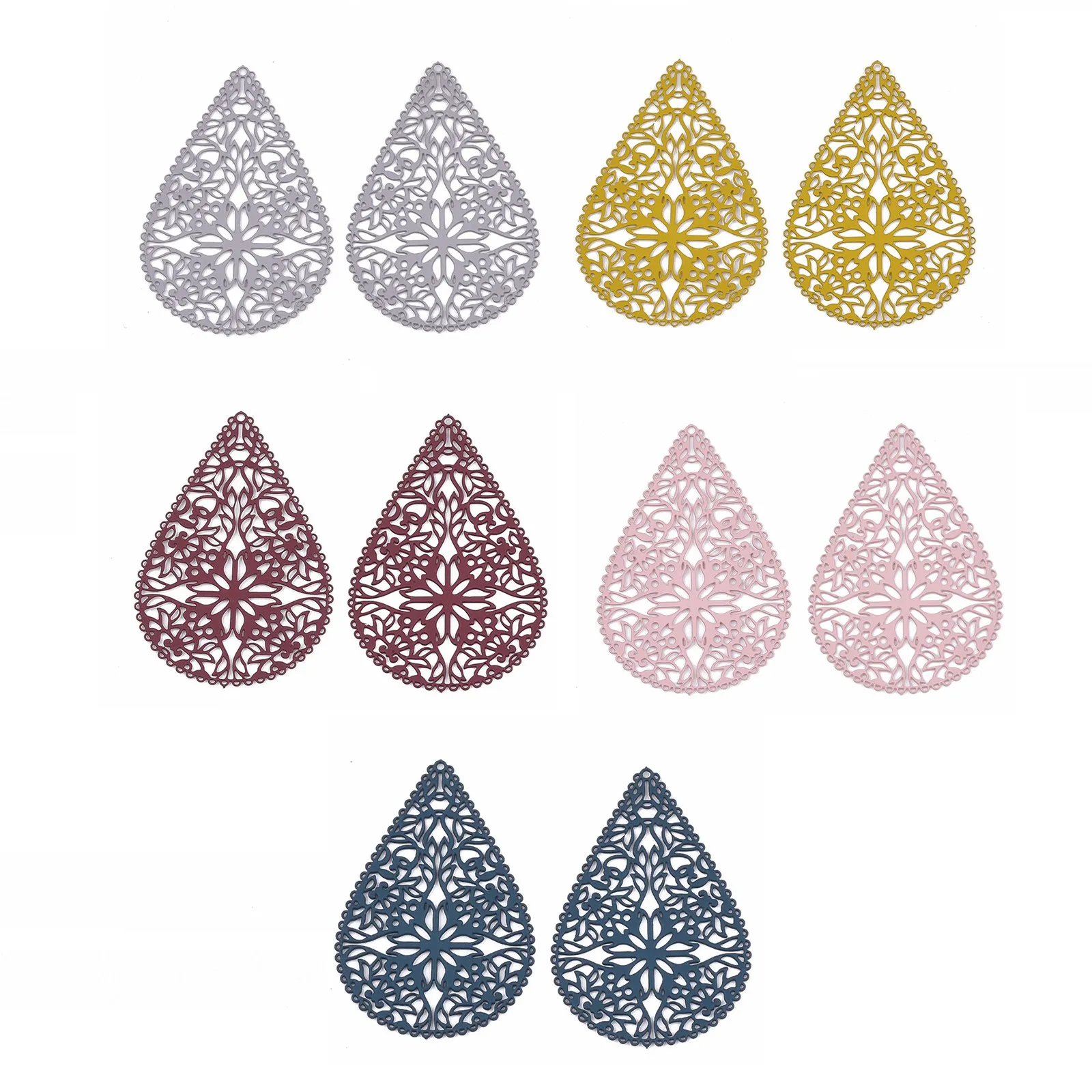 10Pcs 430 Stainless Steel Pendants Etched Metal Pendants Teardrop Spray Painted Charm DIY Earrings Necklace Jewelry Making