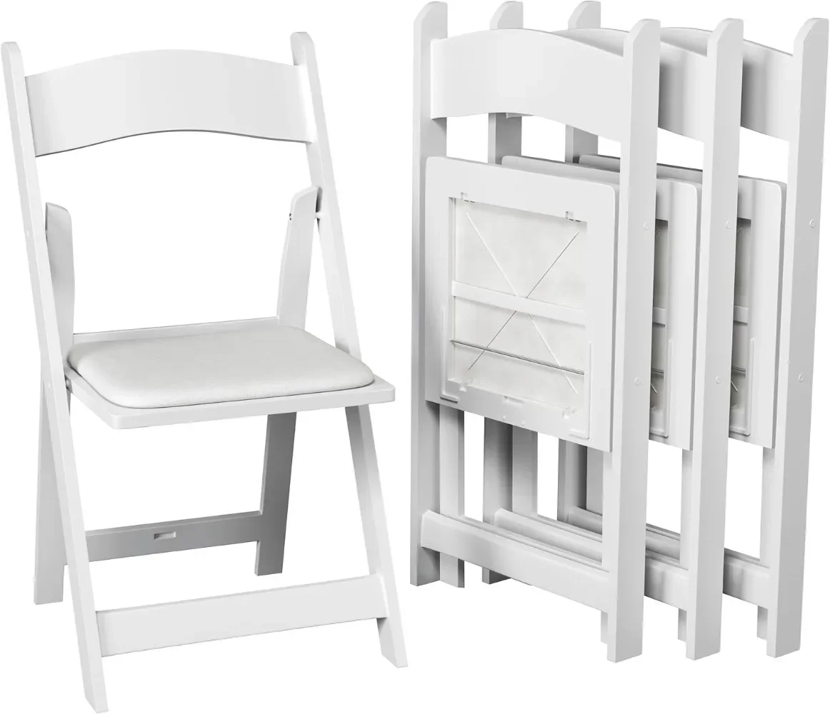 SIMPLEX 4 White Resin Stackable Folding Chairs - Comfortable White Foldable Chair - Folding Chairs with Padded Seats - Indoor