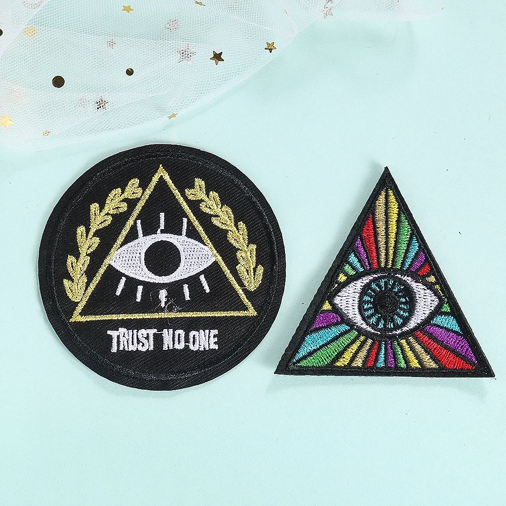 2PCS Round Triangle Devil Eyes Patch Individual Clothing Decoration Iron on Patches DIY Apparel Sewing Embroidery Supplies Gifts
