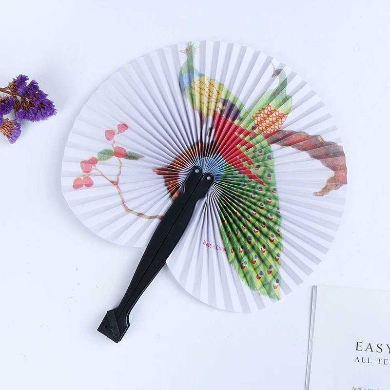 Retro Summer Handheld Fan Chinese Folding Small Round Hand Fan Printed Paper Decorative Gift Colorful Hand Fan
