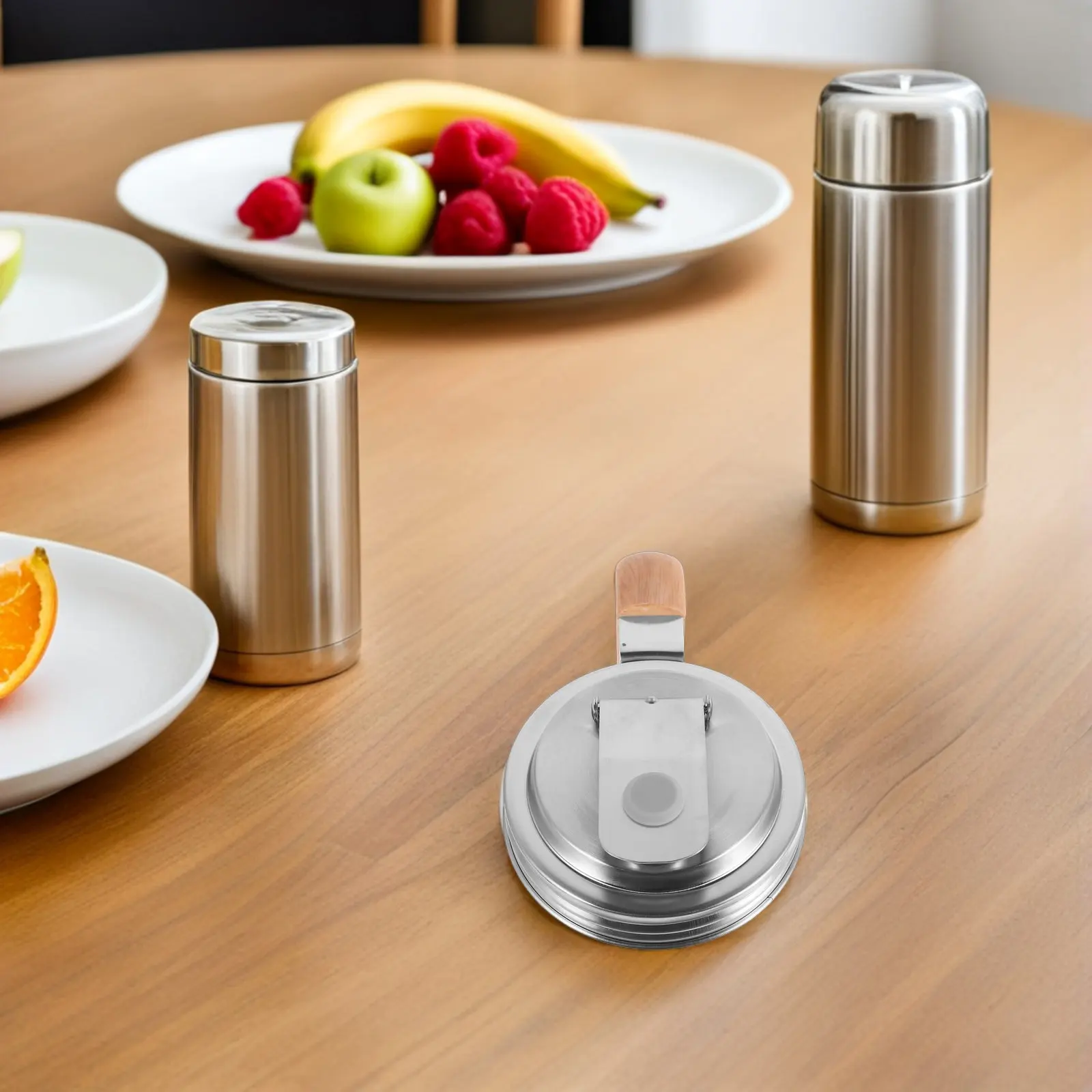 2Pcs Mason Jar Sealing Lids Stainless Steel Leakproof Pour Spout Flip Cap Handles Reusable Covers for Drinking Juice Milk Tea