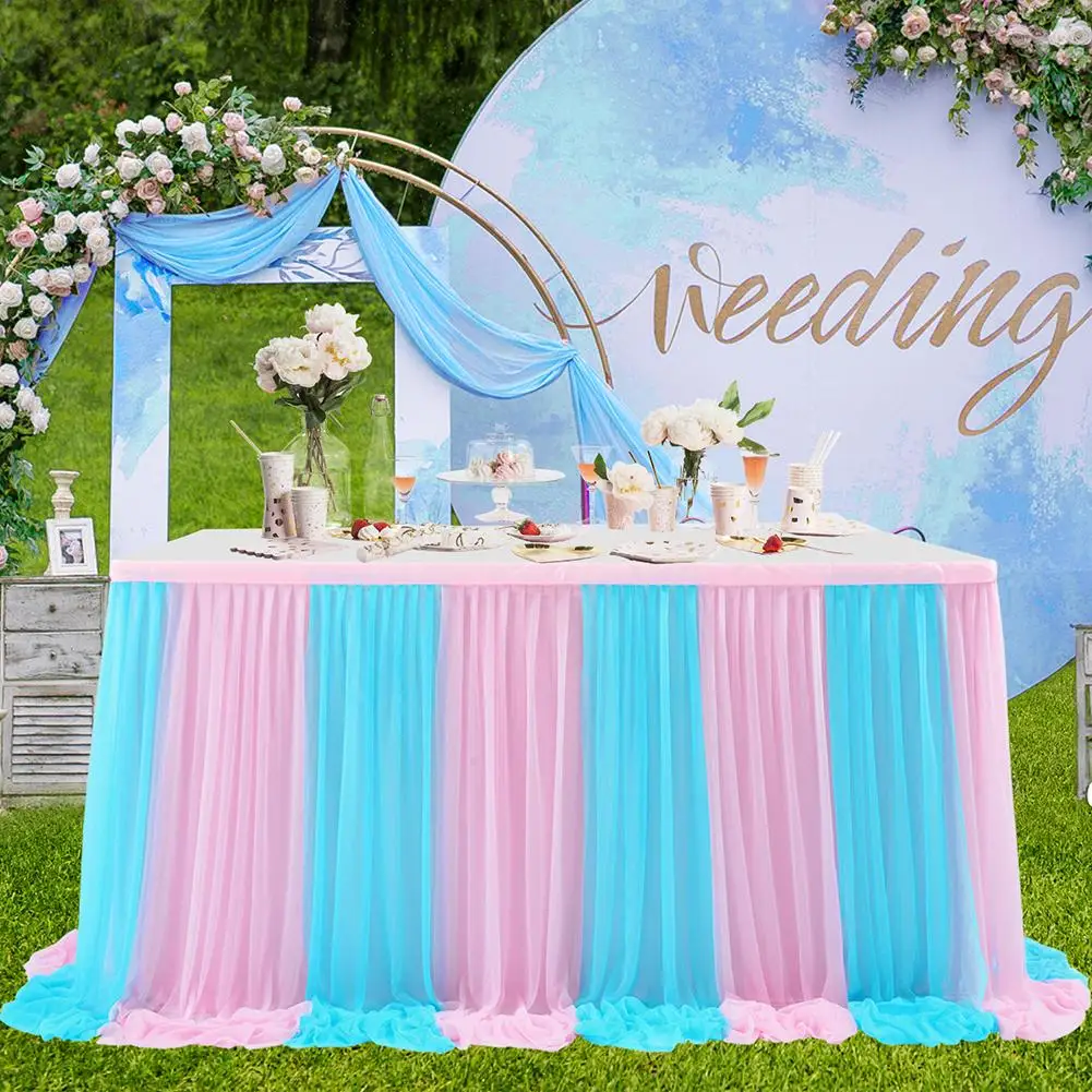 Decorative Table Skirt Pink Blue 2 Color Tulle Tablecloth for Baby Shower Birthday Party Wedding Decor Wholesale Hot Sale