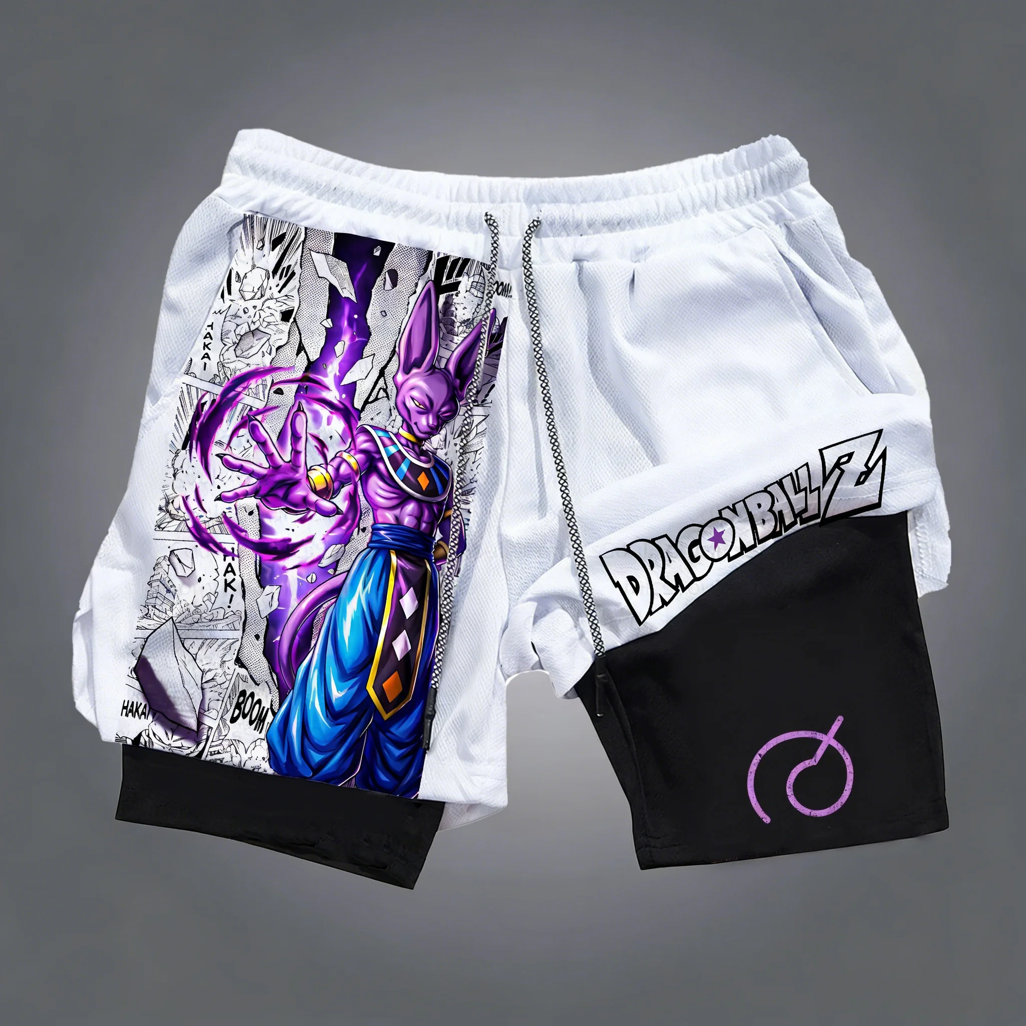 Dragon Ball GOKU bedruckte doppellagige Shorts, Bandai Anime, lockere, atmungsaktive Sportshorts für Herren im Sommer