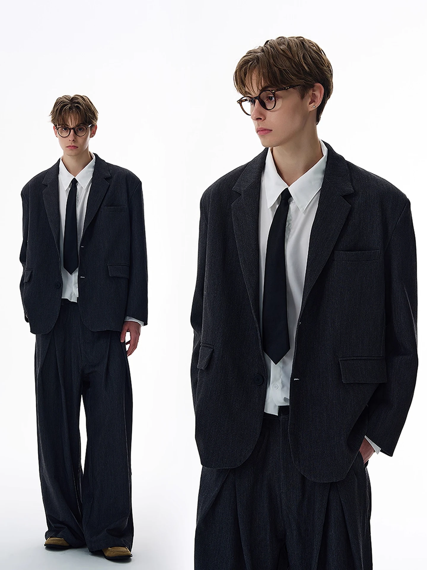 

Casual Youthful Style Men's Suit with Shoulder Pads All-Match Autumn Winter Fashionable Standard Fit Polyester Viscose Blend