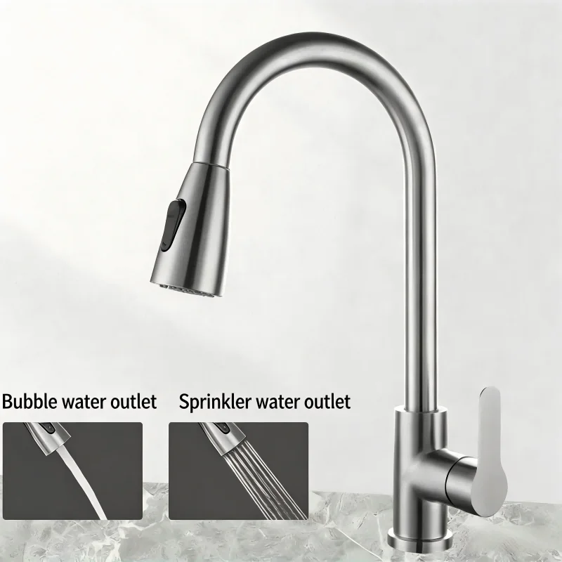 Modern  Stainless Steel Pull-Down Kitchen Faucet, 360° Swivel Hot/Cold Water Tap with Dual Function Pull Out  for Kitchen Sink