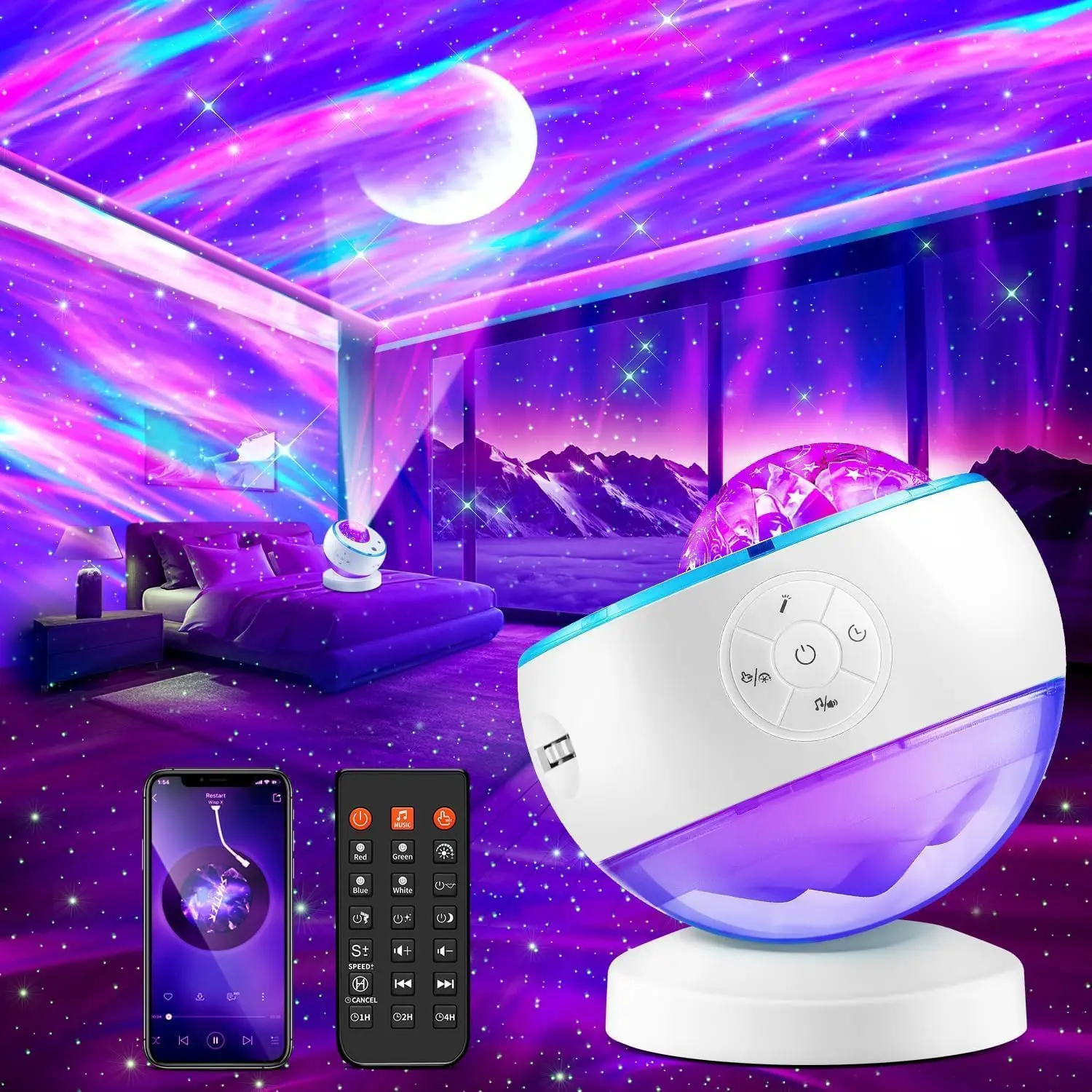 

16-Color Galaxy Projector with White Noise, Bluetooth Speaker, Remote Control for Bedroom Relaxation