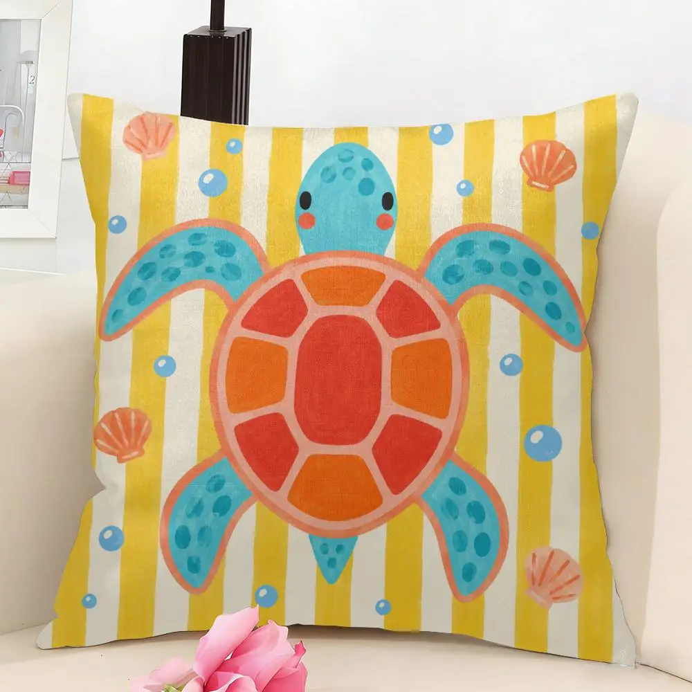 Cute marine animals Cushion Cover Linen Pillow Cover 40x40cm Decorative Cushion Case Boho Home Sofa Decor Gift