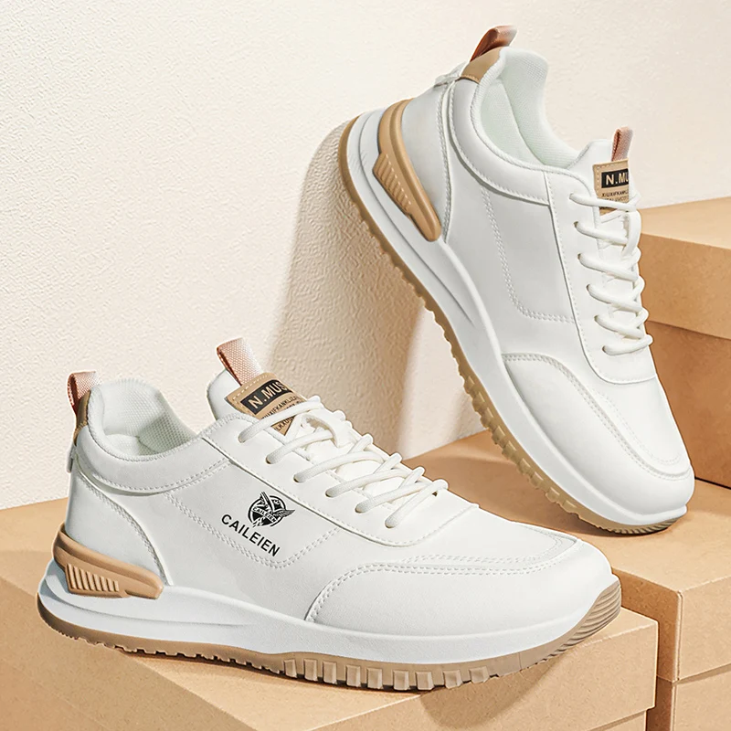 

Brand Men's PU Leather Casuals Tendon Sole Lace Up Platform Work Shoes Low Top Light Non-slip Outdoor Versatile Vulcanized Shoes
