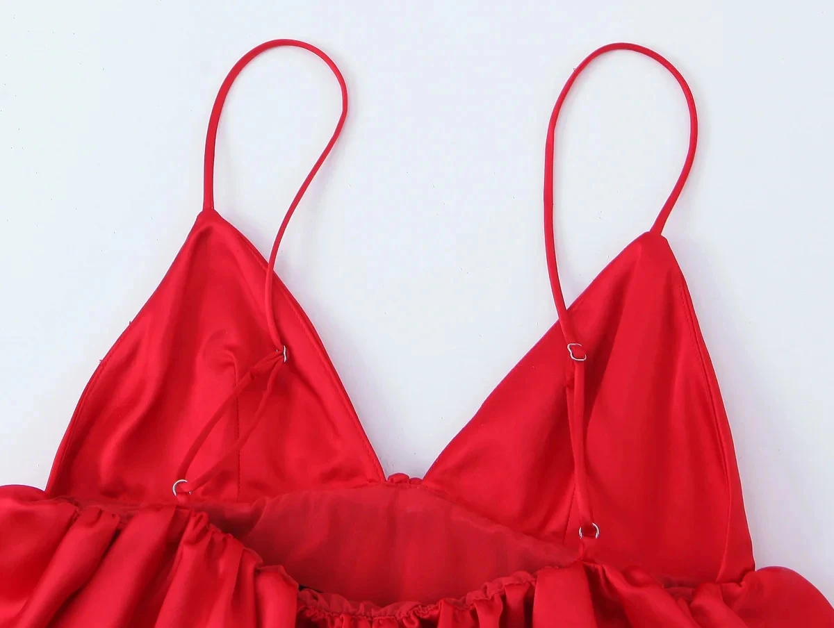 HH Neue Damen Satin-Camisole mit dünnen Trägern, tiefem V-Ausschnitt, einfarbig, sexy, ärmellos, bauchfreies Tanktop – Sommer 2026 für Abendverabredungen und Strand – Detail 9