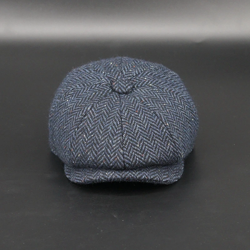 70% Wool Newsboy Hat Men Beret Navy Blue Spring Autumn Winter Vintage Tweed herringbone pattern Berets Women Octagonal Cap BJM44