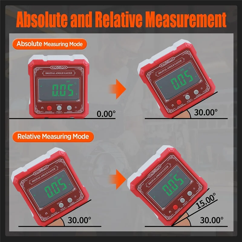 ABDJ-Digital Angle Measuring Instrument 4-Sided Magnetic Dual Laser Inclinometer With Tilt Detection Functionality