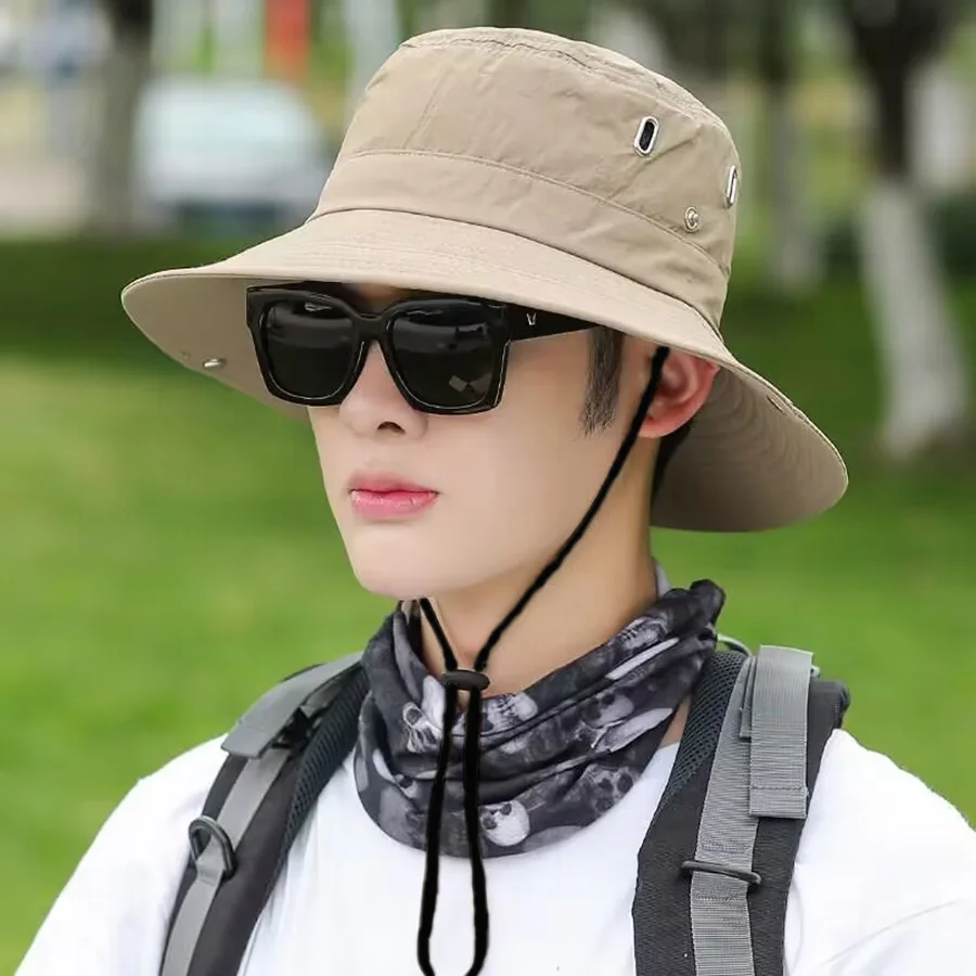 Summer Men Bucket Hat Outdoor UV Protection Wide Brim Hunting Hiking Hat Fisherman Hat Beach Sunscreen Cap Fishing Cycling Caps