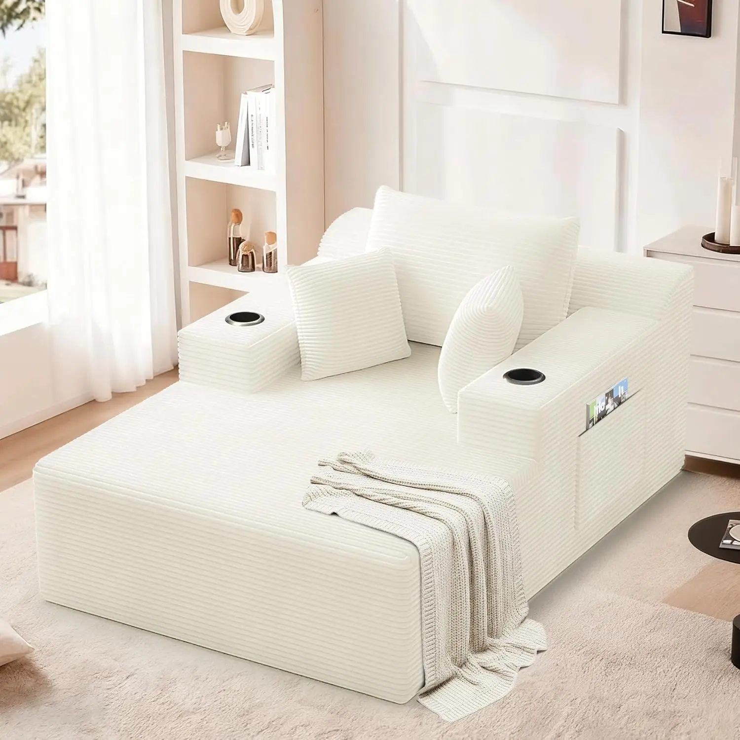 Sillón Reclinable para Interiores, Sofá Cama Extra Grande de 67'' Tapizado en Pana, Asiento Profundo para Dormir y Leer, Personalizable