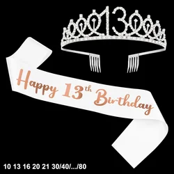 Birthday Party Decorations for Girls Crown Women 10th 13 16 18 20 21 30 Birthday Sash and Tiara 40 50 60 70 80 Party Supplies