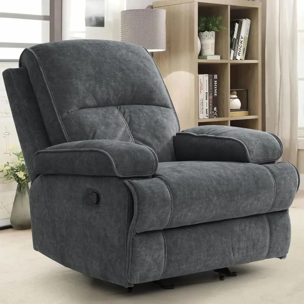 Rocker Recliner Chair for Adults, Manual Glider Chair, Reclining Single Sofa Chair for Living Room, Upholstered Fabric Armchair