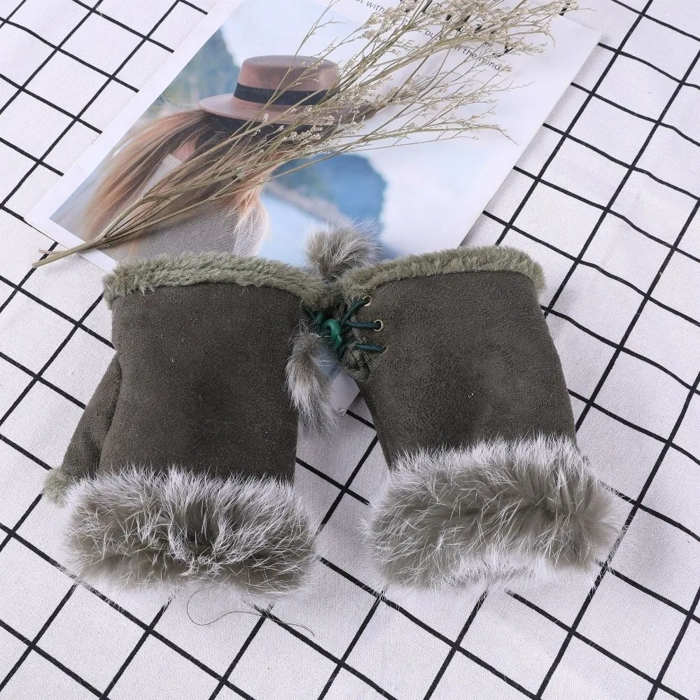 Fashion Suede Leopard Print Gloves Plush Thicken Warm Fingerless Mittens Windproof Soft Stretch Wrist Warmers Outdoor