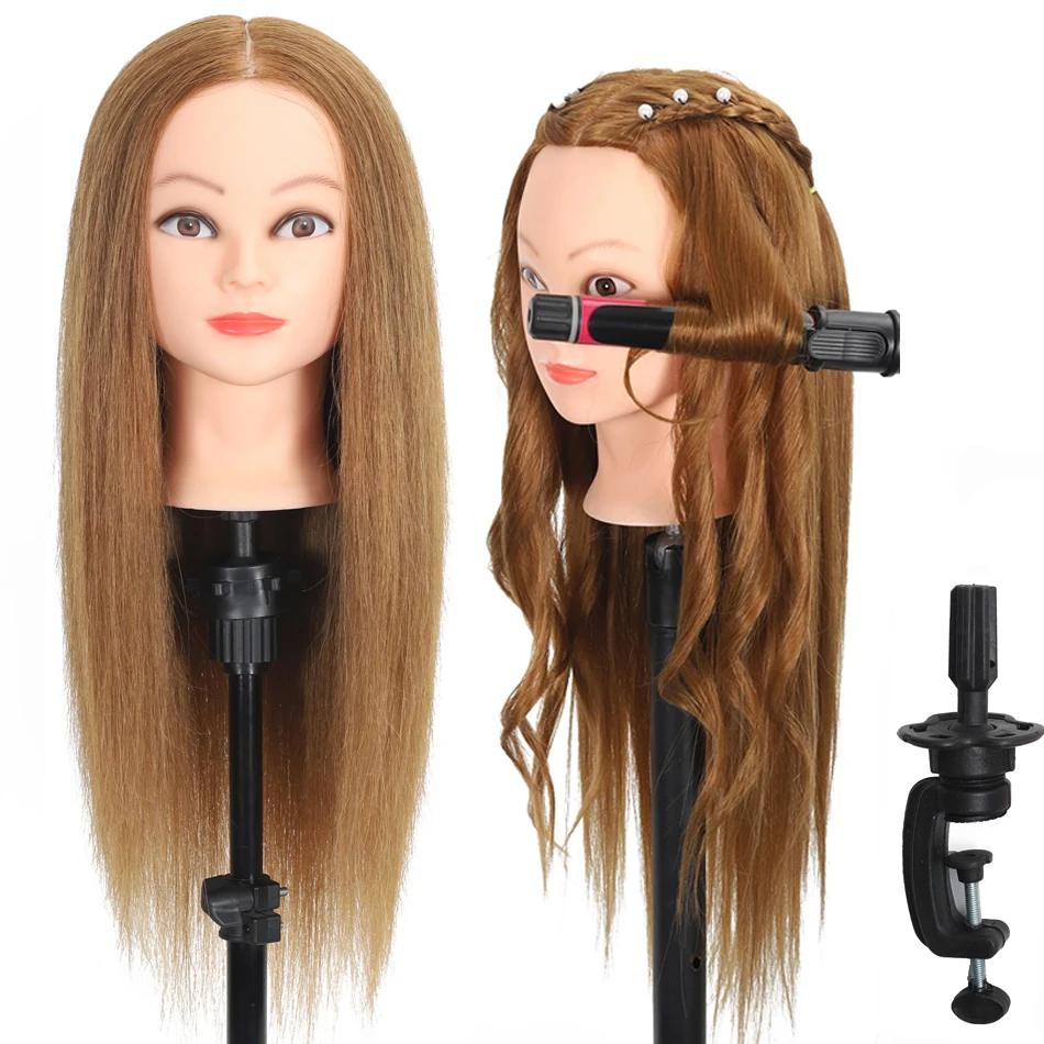 

22Inch Female Mannequin Training Doll Head With Free Clamp Holder 85% Real Hair Cosmetology Mannequin Head Styling Practice Curl