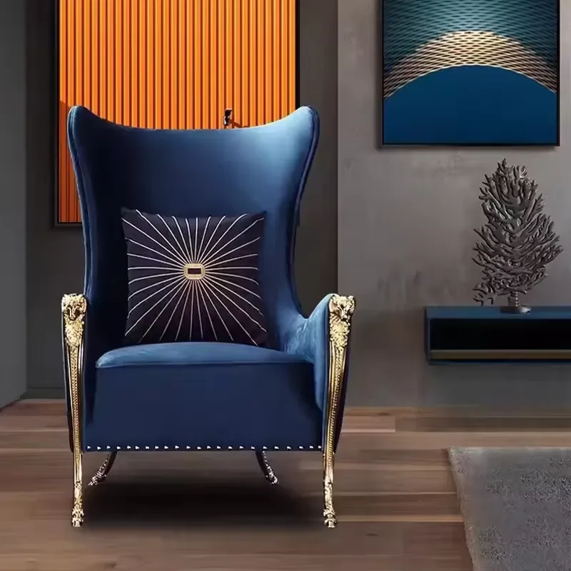Modern Metal Design Copper Legs High Back Velvet Fabric Single Leisure Accent Armchair Sofa Chair