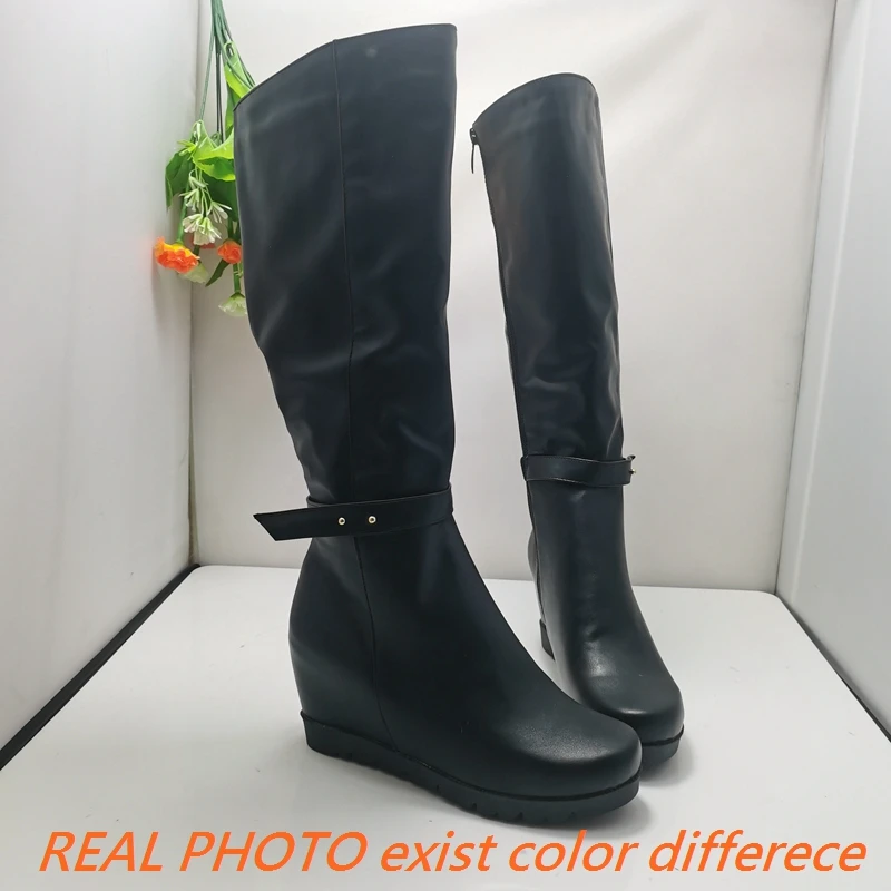 ORCHA LISA Brand Womans Shoes Knee-high Boots 33cm Round Toe Wedges Increased Heel 6cm Zipper Classic Booty S4394