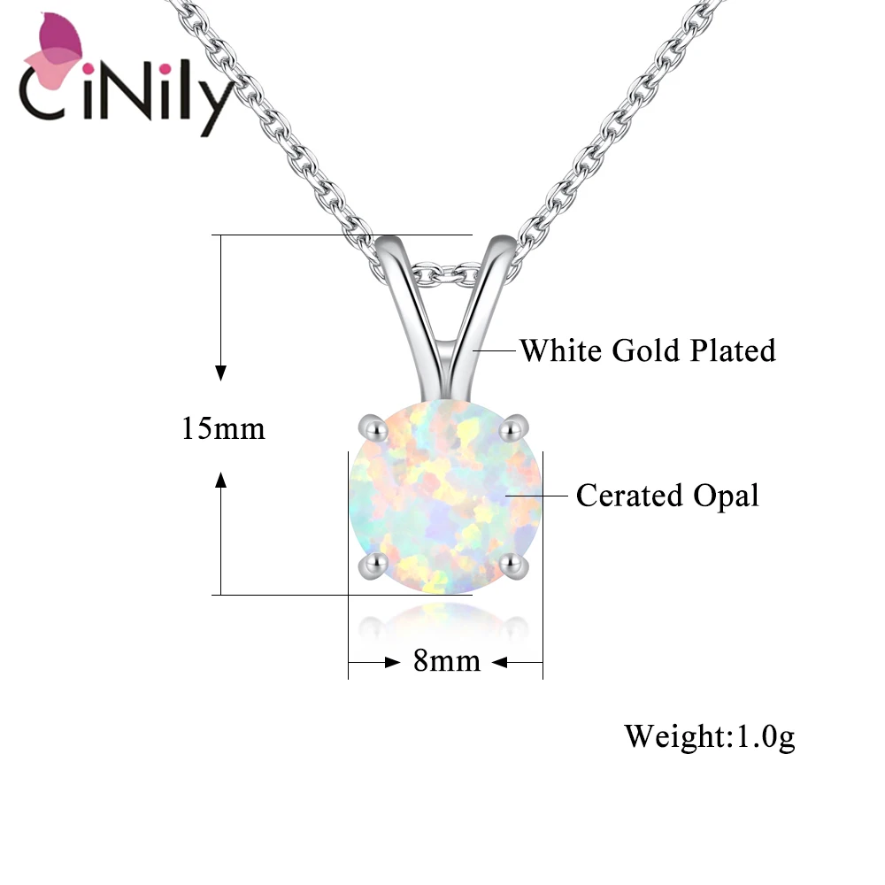 CiNily Created Blue/White Fire Opal Pendant Authentic 925 Sterling Silver Round Shape Pendant Necklace for Women Fashion Jewelry