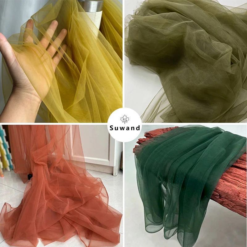 Brown Olive Soft Tulle Fabric Wedding Decoration Curtain Clothing Sewing Mesh Gauze Layout Chair Back Yarn DIY Tutu Material