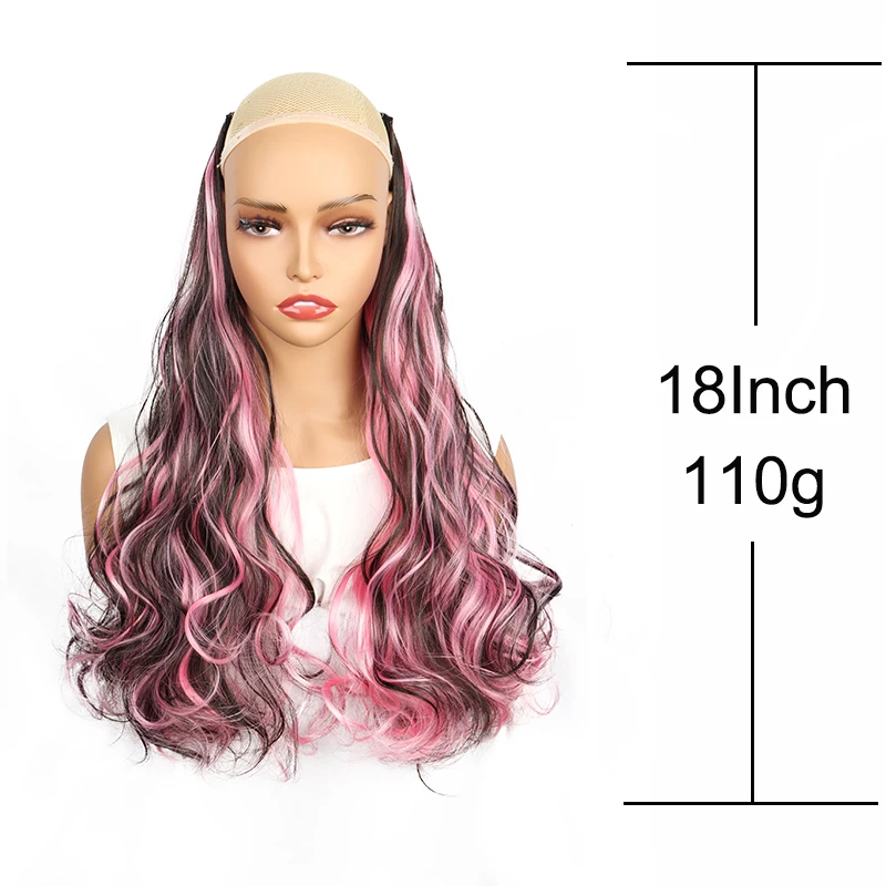 18Inch Synthetic Long Curly Ombre Brown Red Blue Hair Extension Heat-resistant Fake Hairpiece for Women