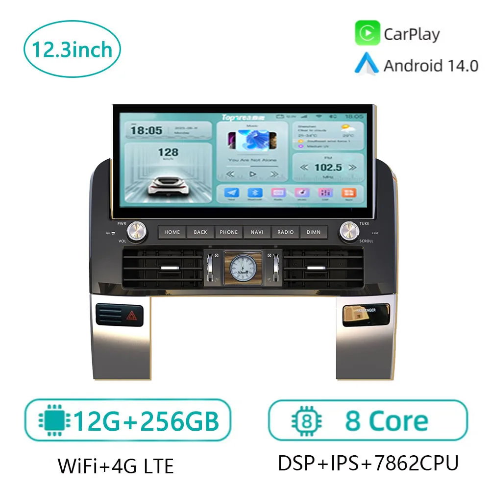 

Автомагнитола Carplay Auto Android 14.0 с 12.3-дюймовым экраном, LTE, GPS-навигацией, Wi-Fi, Bluetooth и радио для Toyota Prado 120 2003-2009 и Lexus GX470