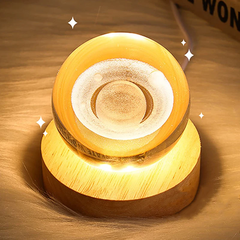 6CM Saturn Solid Wood Luminous Lamp Holder Tabletop Decoration For SStudent Day Gifts-1PCS