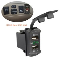 Gm Charger Waterproof QC3.0 Dual USB Port 12-24V Display Car Adapter Toyota Fast Charging Car Accessories