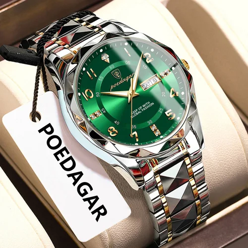 Imagen 2 del producto Reloj POEDAGAR de negocios para hombre, resistente al agua, con fecha, semana, luminoso, exquisito reloj de pulsera para hombre, relojes de cuarzo clásicos de acero inoxidable para hombre