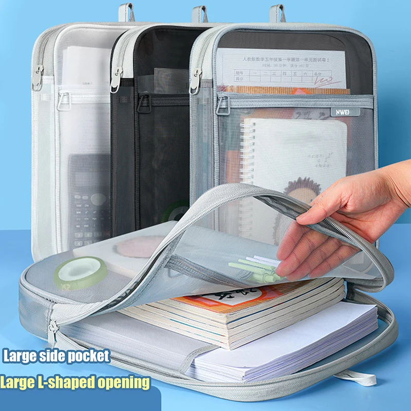 Transparent Mesh Zipper Pouch Large Capacity Nylon Mesh Multifunctional Document Bag Portable Thickened Transparent File Bag