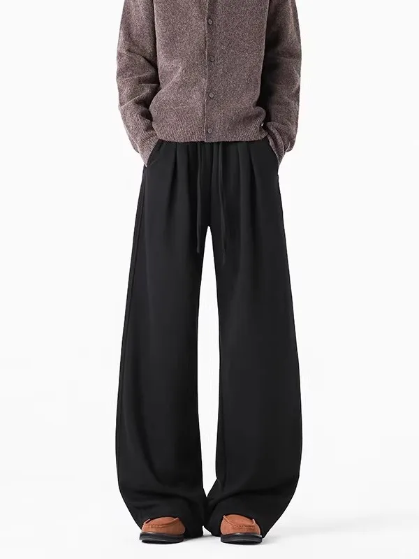 

Мужские зимние утепленные брюки на флисовой подкладке, свободные прямые брюки из шерсти и ацетата с драпировкой и эластичным поясом