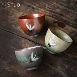 Crane Master Cup Stoneware Tea Cup Glow Flambe Tea Cup Flat Green Cloud Arhat Cup Kung Fu Ceramics Tea Cup Bowl Bubble TeaCup